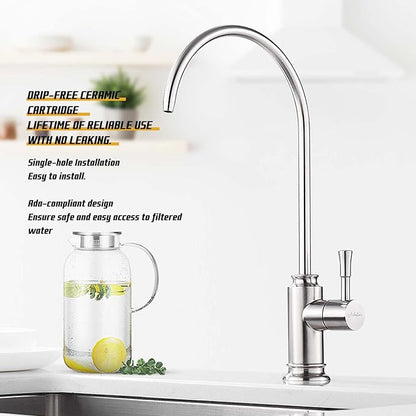Achelous Brushed Nickel Modern Kitchen Faucet, Stainless Steel Drinking Water Faucet with Built-In Water Filter, Single Hole Mounting, Right Lever Handle