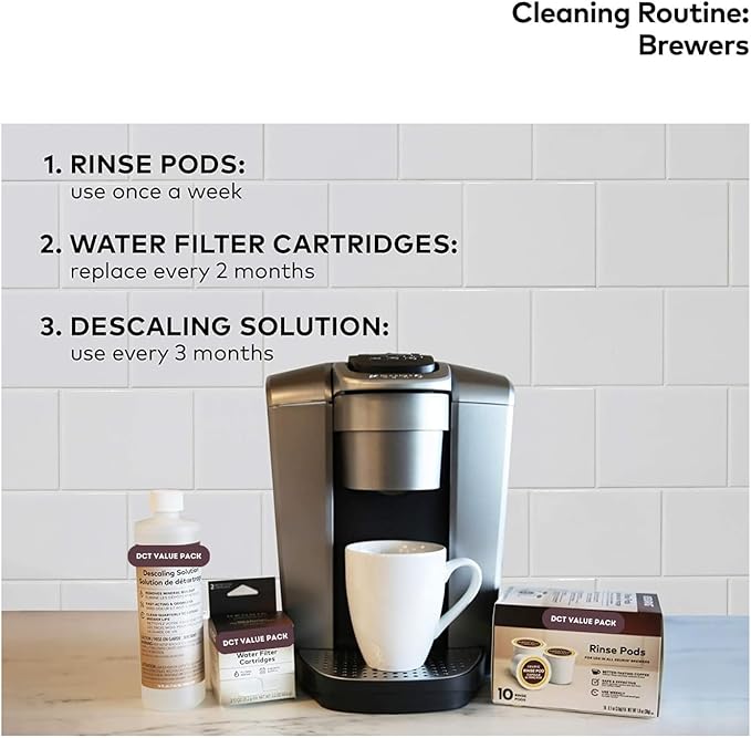 Descaling Solution Pack of 3 (14 fl oz Each) for Single Serve Coffee Machines with Complimentary Direct Coffee Tea Est 2019 Brand Sticker
