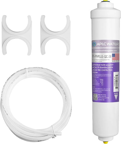 APEC Water Systems PHPLUSKIT-38 10" US MADE Alkaline High Purity pH+ Calcium Carbonate Inline Filter Kit with 3/8"D Tubing Quick Connect
