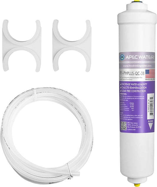 APEC Water Systems PHPLUSKIT-38 10" US MADE Alkaline High Purity pH+ Calcium Carbonate Inline Filter Kit with 3/8"D Tubing Quick Connect