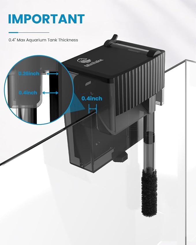 Small Fish Tank Filter | Hang on Back Filter up to 5 Gallon Nano Aquarium Adjustable Flow for Betta Shrimp Tank