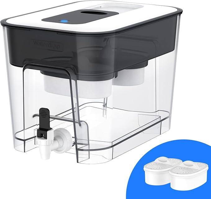 Waterdrop WFD-22L-DF Water Filter Dispenser, 40-Cup Water Purifier, 2 Built-in Filters, 8X Faster Filtration, 400-Gallon Lifespan, 10X Longer Lifetime, Reduces Chlorine, PFOA/PFOS, Black