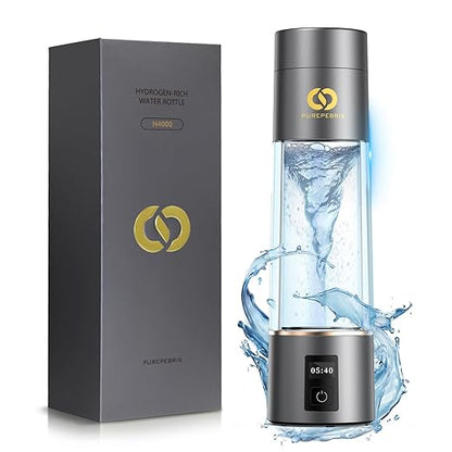 PUREPEBRIX Hydrogen Water Bottle Generator - Up to 6400 PPB & 12-Hour Hydrogen Retention - H2 Certified SPE/PEM Tech - Portable, Recovery & Thoughtful Wellness Gift (Grey)