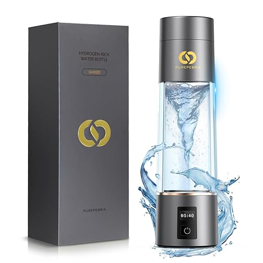 PUREPEBRIX Hydrogen Water Bottle Generator - Up to 6400 PPB & 12-Hour Hydrogen Retention - H2 Certified SPE/PEM Tech - Portable, Recovery & Thoughtful Wellness Gift (Grey)