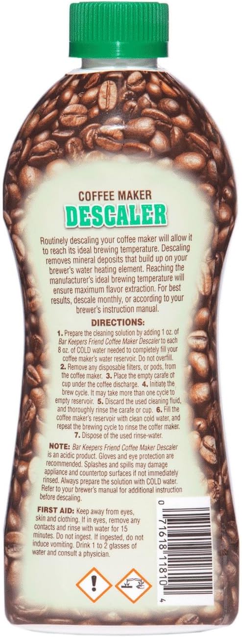 Bar Keepers Friend Coffee Maker Descaler (12 oz) - Removes Mineral Deposits from Espresso Makers and Automatic Drip and Single-Cup Coffee Makers