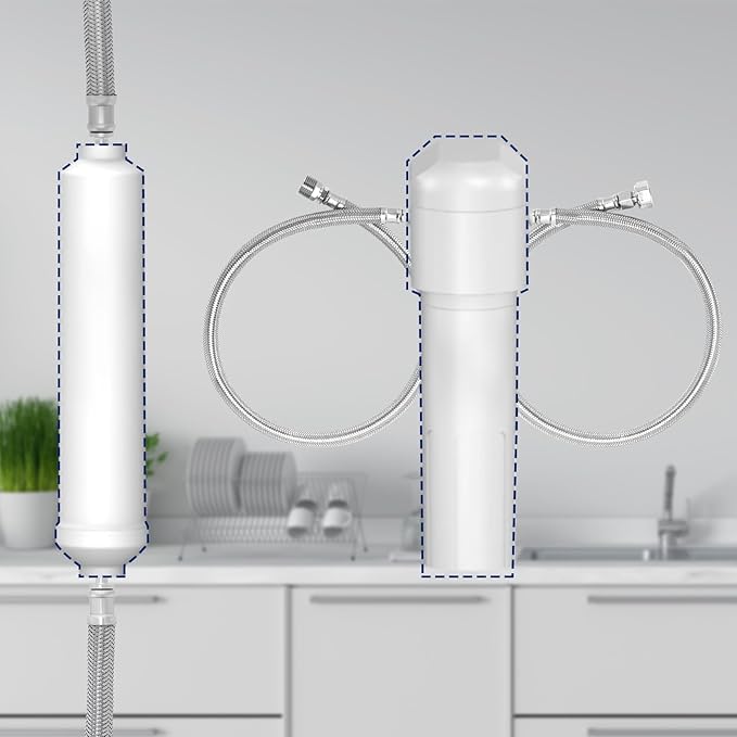 Solimeta Push-To-Connect Stainless Steel Hose Kit for Under Sink Water Filter, 3/8" Male/Female with 1/2" Adapters, 2.5FT