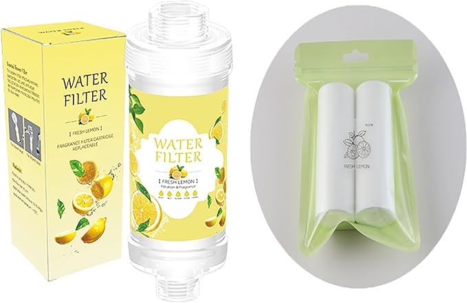 Vitamin C Shower Filter for Hard Water Filter + 2 Shower Aromatherapy Replacement Cartridge Bathroom Accessories Remove Chlorine Fluoride Heavy Metals Lemon Scent