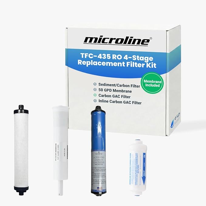 Microline TFC-435 Replacement Filter Kit – Complete with 50 GPD Reverse Osmosis Membrane, Genuine Components for Contaminant Reduction, Reduces Fluoride, Chlorine, and Arsenic V
