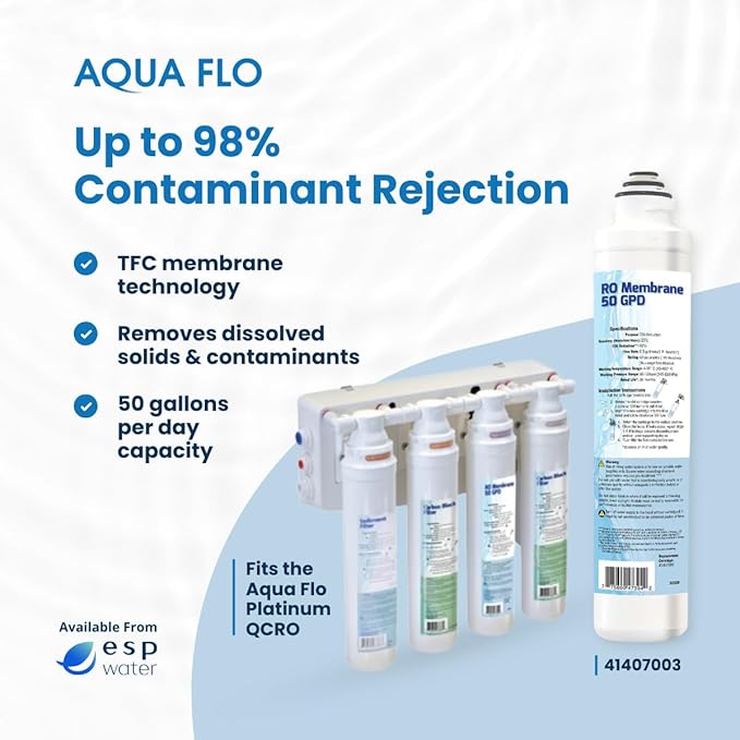Aqua Flo 41407003 Quick Change 50 GPD TFC RO Membrane – For Aqua Flo Platinum QCRO 4-Stage Reverse Osmosis System – Reduces TDS, Enhances Taste – Easy Twist & Lock Installation