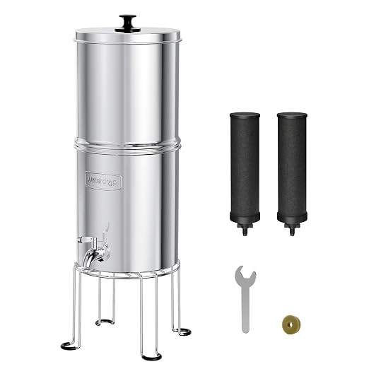 Waterdrop TK15-A-S Gravity Water Filter System, NSF/ANSI 42&372 Certified | Reduce Lead and Up to 98% Chlorine, with Stainless Steel Stand for Home, Travel, Emergencies, 1.5G