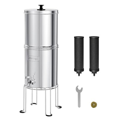 Waterdrop TK15-A-S Gravity Water Filter System, NSF/ANSI 42&372 Certified | Reduce Lead and Up to 98% Chlorine, with Stainless Steel Stand for Home, Travel, Emergencies, 1.5G