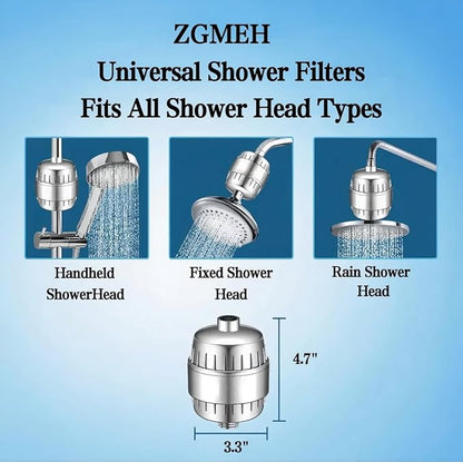Showerhead Filters with 2 Pack Cartridges, Hard Water Softener, 99% Remove Chlorine, Heavy Metals and Harmful Impurities, High Output Filters for Improving Skin & Hair, Chrome Finish