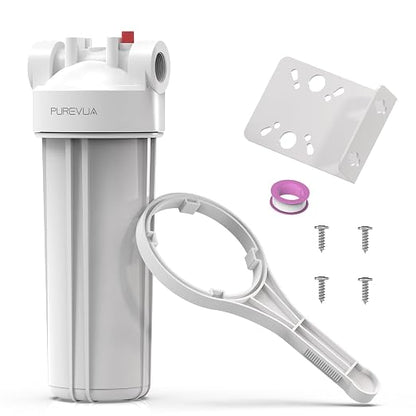 PFW10 Whole House Water Filter Housing, Fits 10” x 2.5” Big Filters, Inline Pre-Filtration System for RV, Home Well and City Water Sediment etc with 3/4" NPT Port, Pressure Relief Valve