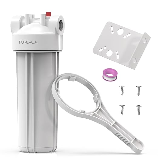 PFW10 Whole House Water Filter Housing, Fits 10” x 2.5” Big Filters, Inline Pre-Filtration System for RV, Home Well and City Water Sediment etc with 3/4" NPT Port, Pressure Relief Valve