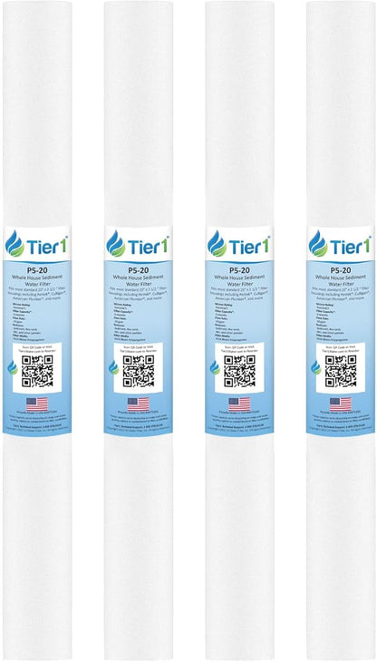 Tier1 5 Micron 20x2.5 Water Filter | Spun Wound Polypropylene Whole House Sediment Cartridge | Replacement for Pentek P5-20, 155016-43, SDF-25-2005 | 2.5 x 20 P5-20 Water Filter (4-Pack)