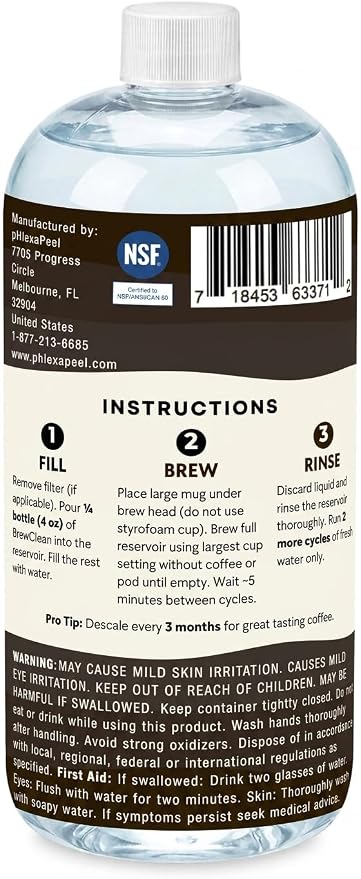 Descaler - Brew Clean Universal Coffee Machine Cleaner - NSF60 Certified (16 oz, 4 uses)