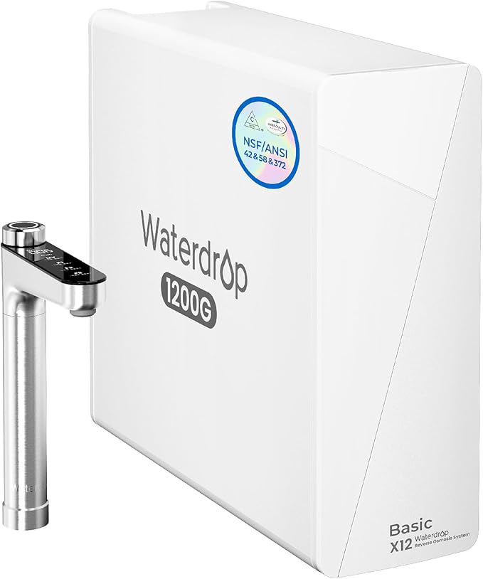Waterdrop X12-WCS RO Water Filter, NSF/ANSI 42&58&372 Certified, 1200 GPD Undersink Reverse Osmosis System, 10-Stage Filtration, 3:1 Pure to Drain, Smart Faucet, BPA Free, [ NO Minerals Added ]