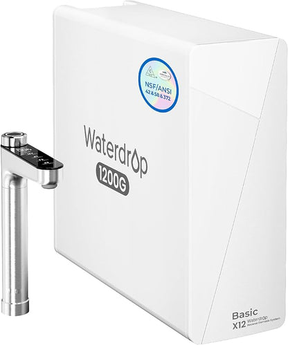 Waterdrop X12-WCS RO Water Filter, NSF/ANSI 42&58&372 Certified, 1200 GPD Undersink Reverse Osmosis System, 10-Stage Filtration, 3:1 Pure to Drain, Smart Faucet, BPA Free, [ NO Minerals Added ]