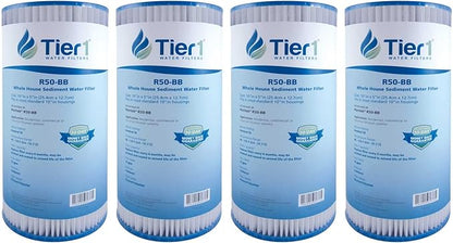 Tier1 50 Micron 10 x 4.5 Water Filter | Pleated Polyester Whole House Sediment Filter Cartridge | Replacement for Pentek R50-BB, 155053-43, SPC-45-1050 | High Flow 4.5 x 10 Water Pre-Filter (4-Pack)