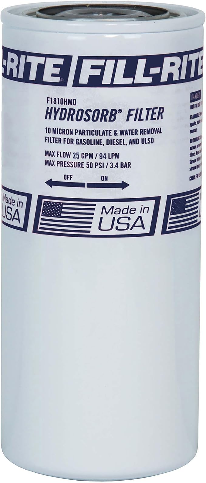 Fill-Rite F1810HM0 1" - 12 UNF 25 GPM (94 LPM) 10 Micron Water Sensing Spin-On Fuel Filter, Hydrosorb