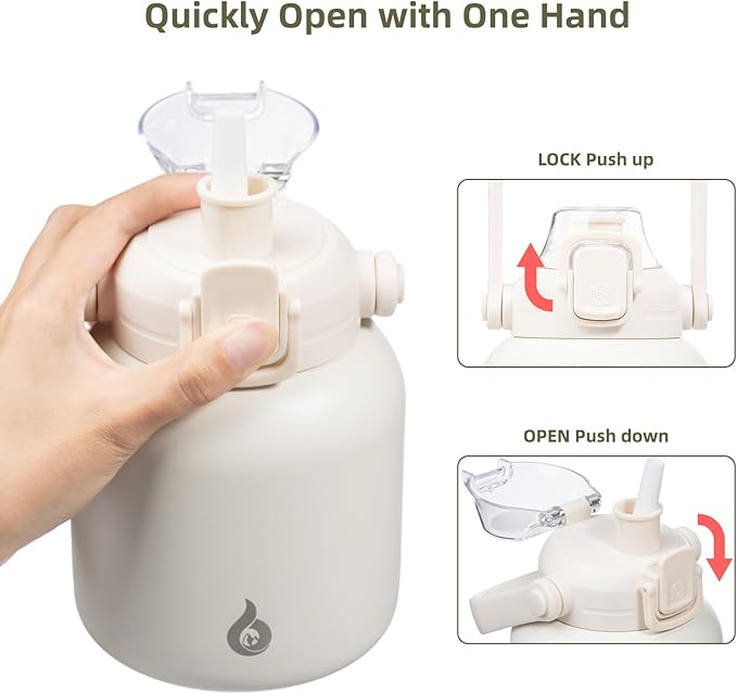 BJPKPK Insulated Water Bottles with Straw, 20 oz Cute Water Bottles with Handle, BPA Free Stainless Steel Metal Jug, Easy Carry Flasks for Men & Women, White