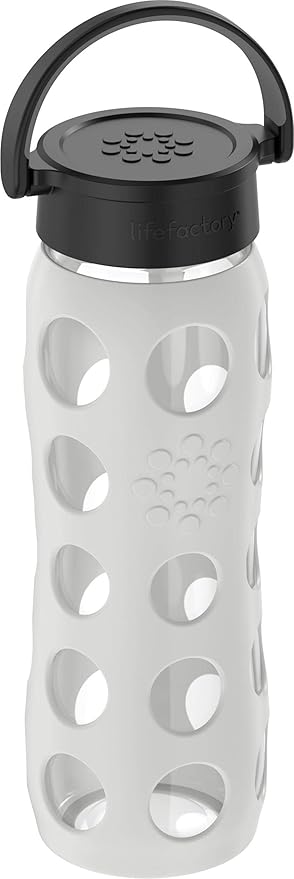 Lifefactory 22-Ounce Glass Water Bottle with Classic Cap and Protective Silicone Sleeve, Stone Gray
