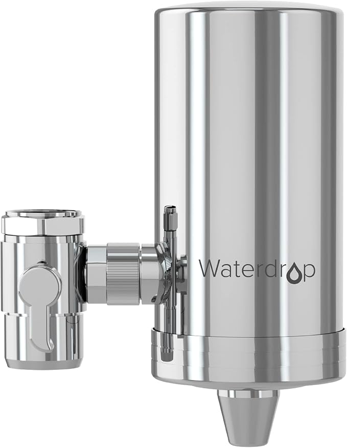 Waterdrop FC-06 Water Filter for Sink Faucet, 360° Rotating Stainless Steel | Reduce Chlorine, NSF Certified Faucet Water Filter for Kitchen Sink, Tap Water Filter, 320 Gallons 3 Months