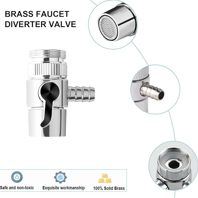 2 PACK Countertop Water Filter Diverter Valve with Barb Connector, Faucet Diverter Adapter for 6mm, 8mm, 9.5mm Tubing or Hose, Compatible with Standard Kitchen Faucets(9.5mm Barb)