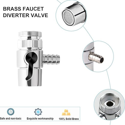 2 PACK Countertop Water Filter Diverter Valve with Barb Connector, Faucet Diverter Adapter for 6mm, 8mm, 9.5mm Tubing or Hose, Compatible with Standard Kitchen Faucets(9.5mm Barb)