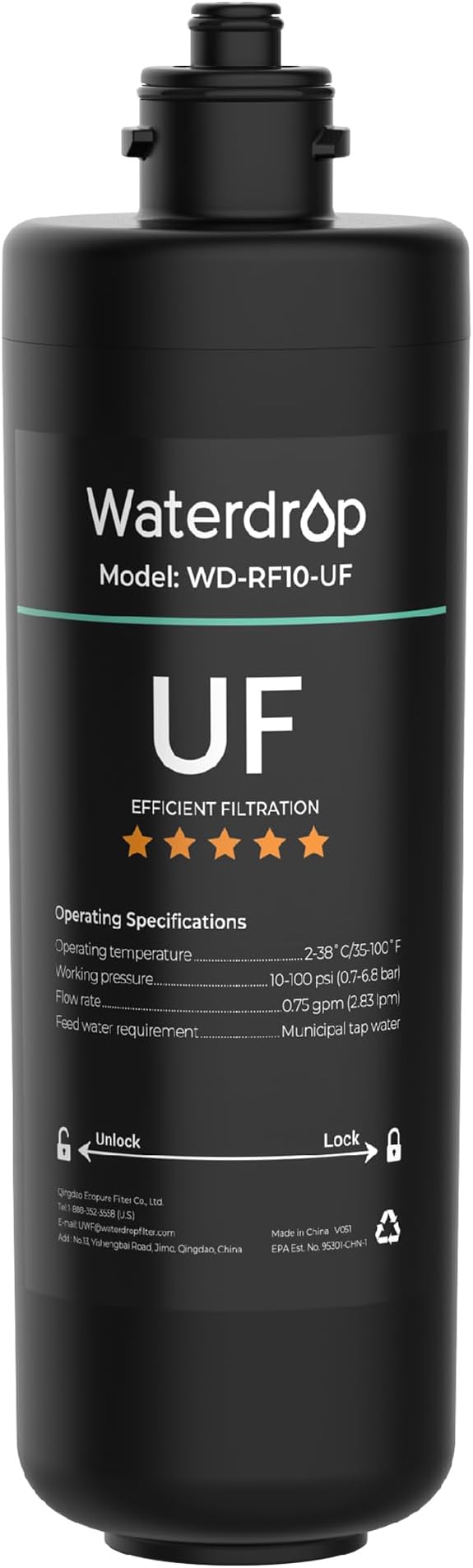 Waterdrop RF10-UF Water Filter Replacement for WD-10UA/10UA-UF/10UB/10UB-UF | Reduces PFOA/PFOS, Lead, Chlorine, Bad Taste & Odor, 0.01 μm, 1 Year, 1 Pack (Not Compatible with TSA-UF)