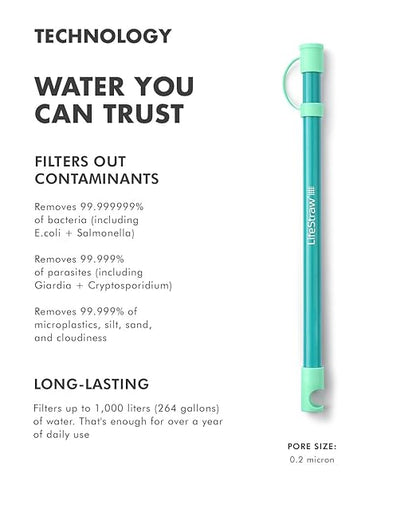 LifeStraw Sip Essential – Lightweight Water Filter Drinking Straw, Removes Bacteria, Parasites and Microplastics, Seaglass