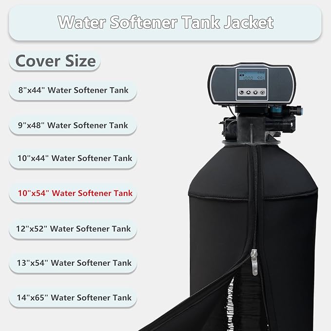10x54 Inch Water Softener Tank Jacket - Insulated 3.5mm Neoprene Slip Sleeve to Prevent Sweating, Heavy-Duty Outdoor Water Softener Cover,Black