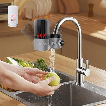 Vortopt Advanced Faucet Water Filter for Kitchen Sink,360°Rotary Ultrafiltration Bathroom Sink Filter,400 Gallons,NSF Certified Reduces Chlorine & Bad Taste with 1 Replacement.(T6-UF-Black)