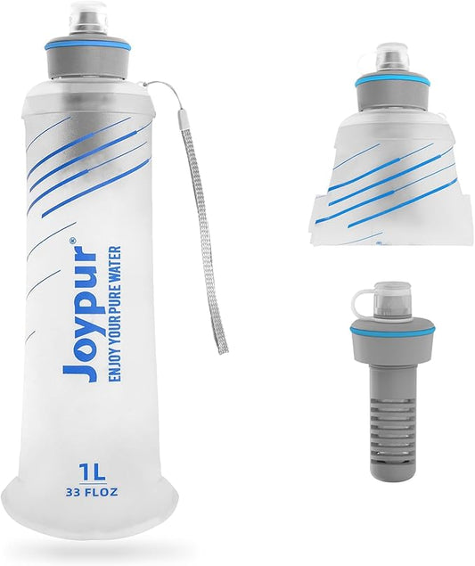 Water Filter Survival - Collapsible Water Bottle with Filter 0.01 Micron Squeeze Filtered Water Bottle 32oz for Hiking Backpacking Camping BPA-Free(White 1000ml)