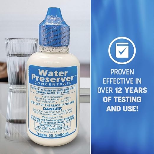 Water Preserver for 55 Gallon Water Tank - Made in USA - Purifies Drinking Water for 5 Years - for Emergency Storage, Rain Collection, Survival Kit, Hurricane & Earthquake