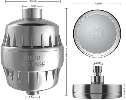 Luxury High Output Filtered Shower Head Set - 36 Stage Advanced Shower head Filter & Hard Water Removes Chlorine for Hard Water,Removes Chlorine,Fluoride, Vitamin C E A Infusion – Improves Skin & Hair