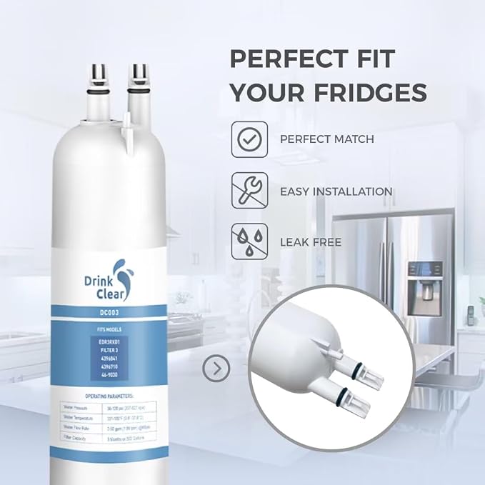 EDR3RXD1 Water Filter Replacement, 2 Pack | Compatible with 4396841, Filter 3, 4396710, Kenmore 46-9083, 46-9030 Refrigerator Water Filter