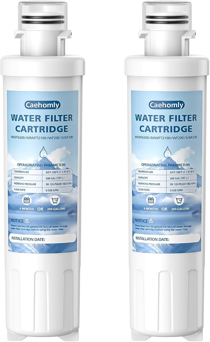 2 PACK MIWF6200 Water Filter Cartridge Compatible with Midea MRS26D5AST, MIWF6200, MF-2008-R2, For Sharp SJWF200, SJG2254FS, For Thor Kitchen WF200, For Zline MIWFT2100, RFM-W-36 Models, 200 Gallon