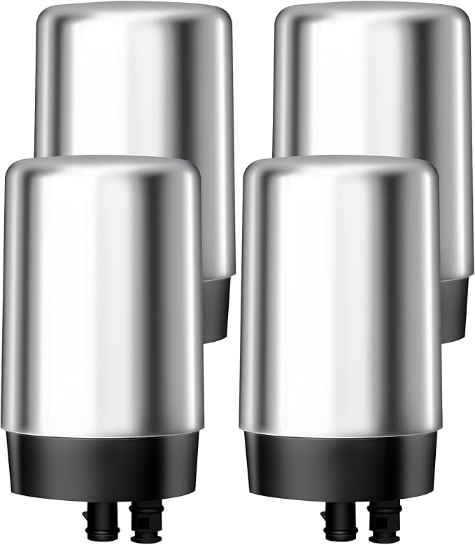 AQUA CREST 7027S Faucet Water Filter, Replacement for Brita® Filter, Brita® 36311 On Tap Water Filtration System, FR-200, FF-100, 100 Gallons, Chrome, 4 Pack