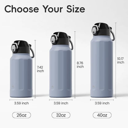Konokyo FLOWPLAY 32oz Locking Push-Button Water Bottle with Silicone Spout,Leak-Proof,18/8 Stainless Steel Double-Wall Vacuum Insulated for Sports and Travel,BPA-Free,Light Purple