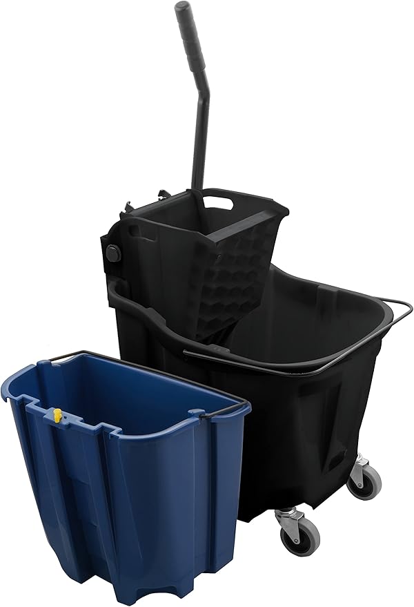 SPARTA OmniFit Mop Bucket System, Durable Mop Bucket, Side Press Wringer, and Soiled Water Insert, Floor Cleaning Essentials for Commercial and Home Use, 35 Qt Capacity, 1 Count, Black