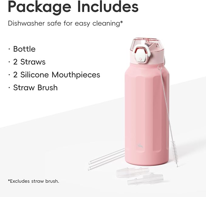 Konokyo FLOWPLAY 26oz Locking Push-Button Water Bottle with Silicone Spout,Leak-Proof,18/8 Stainless Steel Double-Wall Vacuum Insulated for Sports and Travel,BPA-Free,Pink