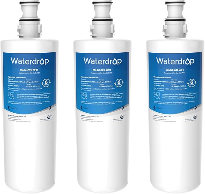 Waterdrop 3US-AF01 Under Sink Water Filter, Replacement for Standard Filtrete® 3US-AF01, 3US-AS01, Aqua-Pure AP Easy C-CS-FF, WHCF-SRC, WHCF-SUFC, WHCF-SUF, NSF/ANSI 42 Certified, 3 Pack