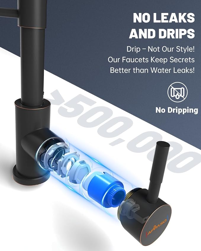 APPASO Spring Style Kitchen Faucet with Soap Dispenser Oil Rubbed Bronze | NSF/ANSI/CAN 372 & Lead-free, Kitchen Sink, Single Handle Commercial Faucet with Pull Down Sprayer for Kitchen Laundry RV