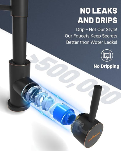 APPASO Spring Style Kitchen Faucet with Soap Dispenser Oil Rubbed Bronze | NSF/ANSI/CAN 372 & Lead-free, Kitchen Sink, Single Handle Commercial Faucet with Pull Down Sprayer for Kitchen Laundry RV