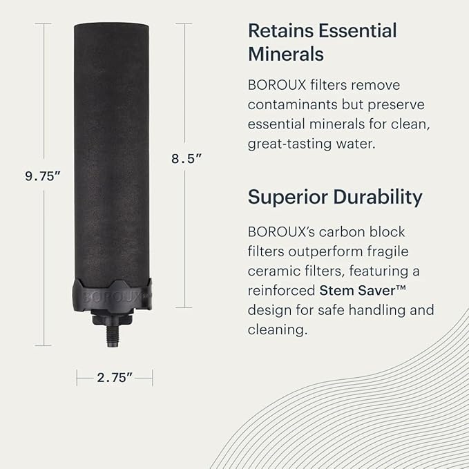 Boroux Foundation. Black Replacement Water Filter - Replacement For Berkey BB9-2 and Gravity-Fed Water Filter Systems