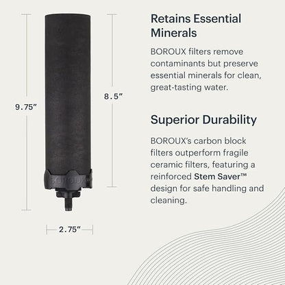 Boroux Foundation. Black Replacement Water Filter - Replacement For Berkey BB9-2 and Gravity-Fed Water Filter Systems