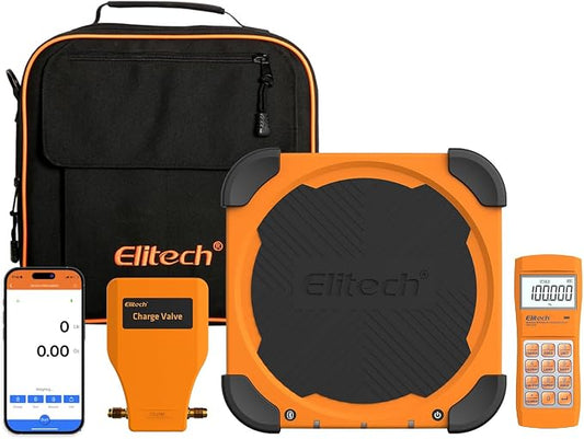 Elitech Wireless Refrigerant Scale 330 lb with Charging Valve, LMC-310A | Programmable Charge Settings, App Control, Wireless Remote Display, High Capacity Platform, Precision Measurement