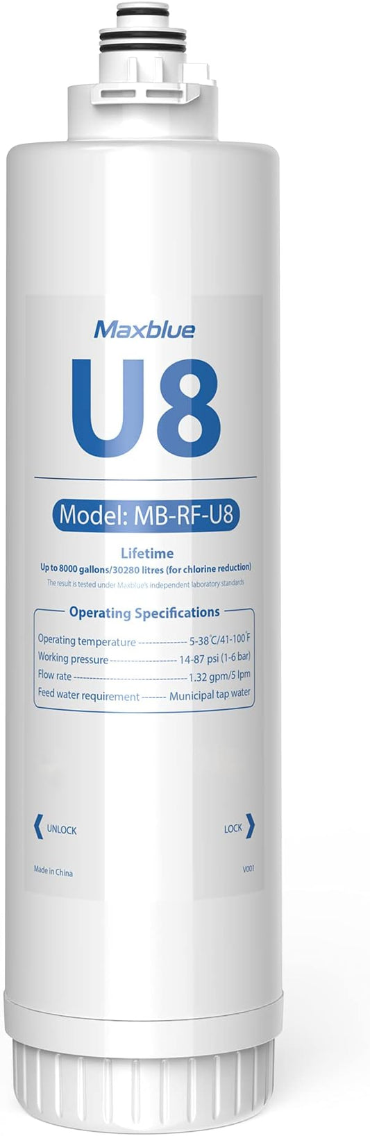 Maxblue RF-U8 Water Filter Replacement for Maxblue U8-ST/U8-FC | Under Sink Water Filter System, 2 Years High Capacity