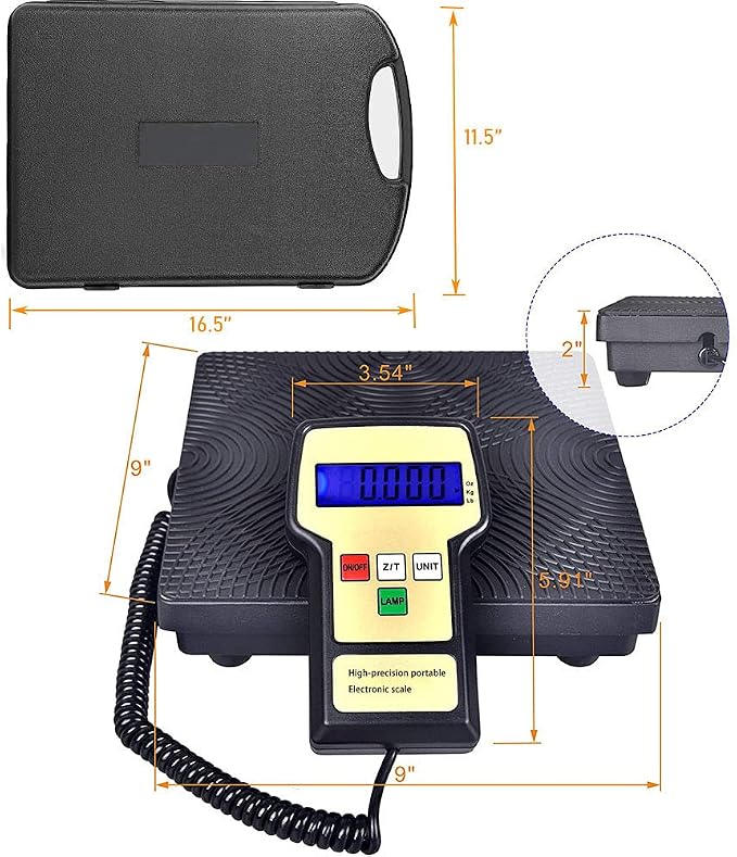 220LB High Accuracy Electronic Digital Refrigerant Charging Weight Scale with Case, A/C HAVC Refrigerant Charging Scale for Freon Refrigerant Recovery Tank